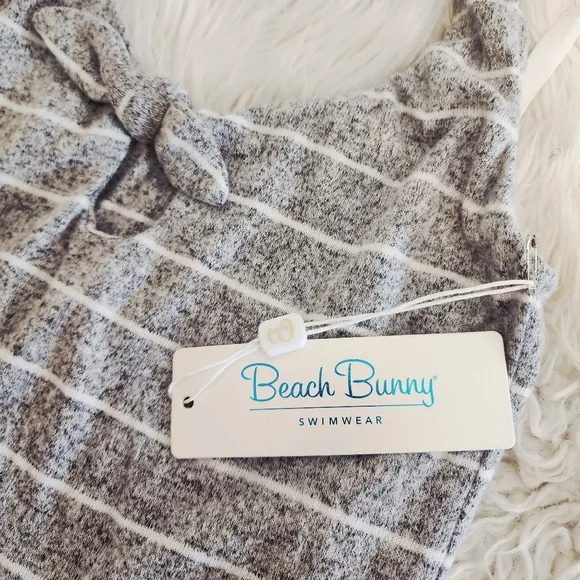 BEACH BUNNY PEYTON BODYSUIT STRIPES FRONT BOW DETAIL NWT SZ LARGE - Picture 3 of 15